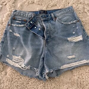 Abercrombie & Fitch Light Blue Distressed Denim Shorts